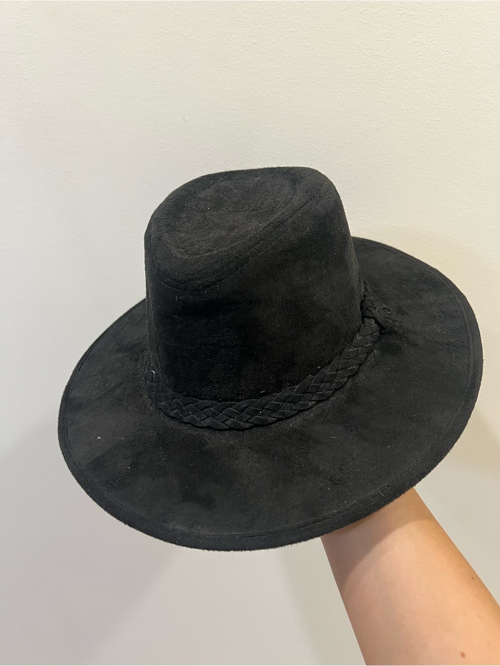 Black Suede Wide-Brim Fedora Hat